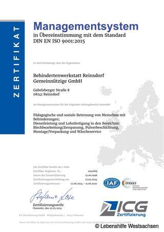 Zertifikat des Managementsystem